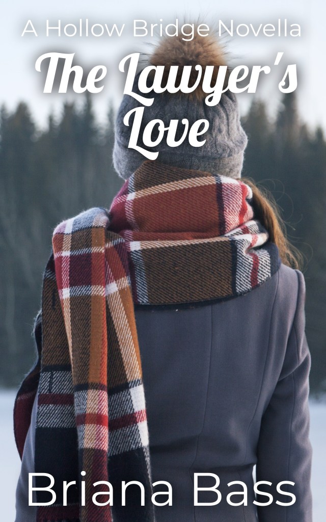 Book cover for 'The Lawyer's Love' by Briana Bass, featuring a person in a winter setting wearing a hat and a plaid scarf, viewed from the back.