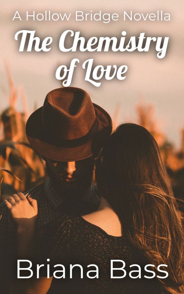 A romantic book cover featuring a couple embracing in a field, with the title 'The Chemistry of Love' by Briana Bass prominently displayed.